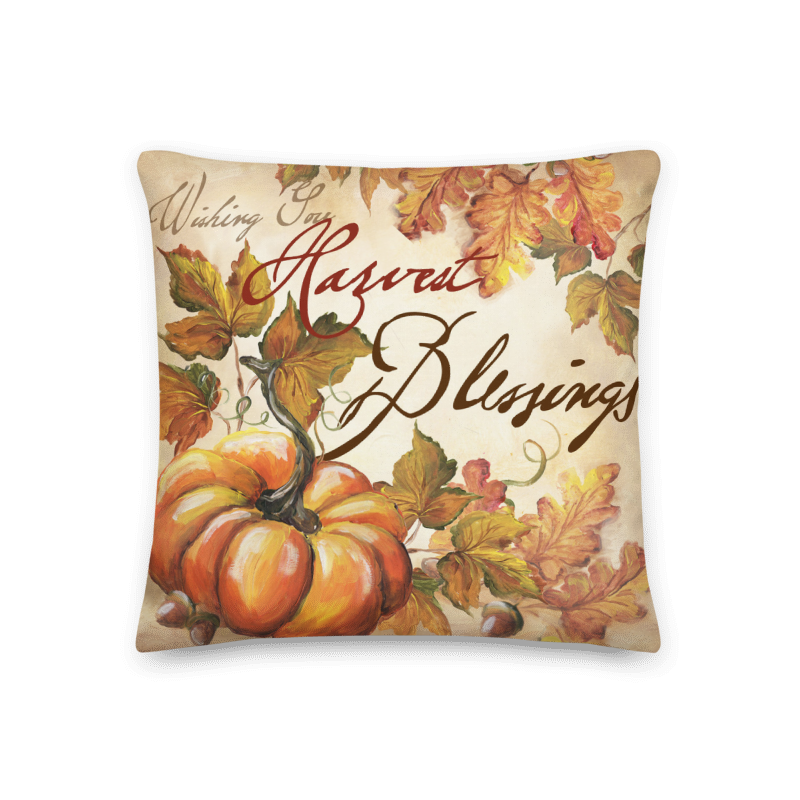 Harvest Blessings Thanksgiving Pumpkin Throw Pillow