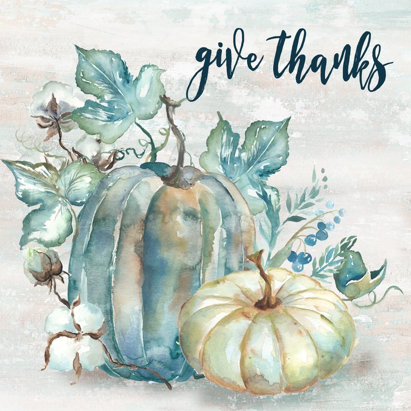Watercolor Ghost Pumpkins Teal and White &quot;Give Thanks&quot;