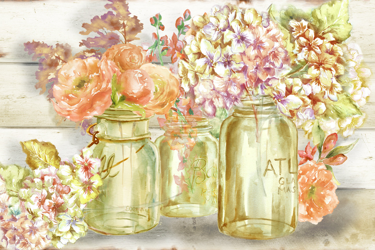 Colorful Flowers in Mason Jars Autumn Colors