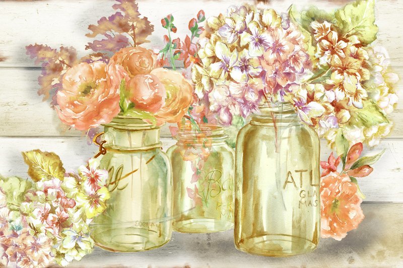 Colorful Flowers in Mason Jars Autumn Colors