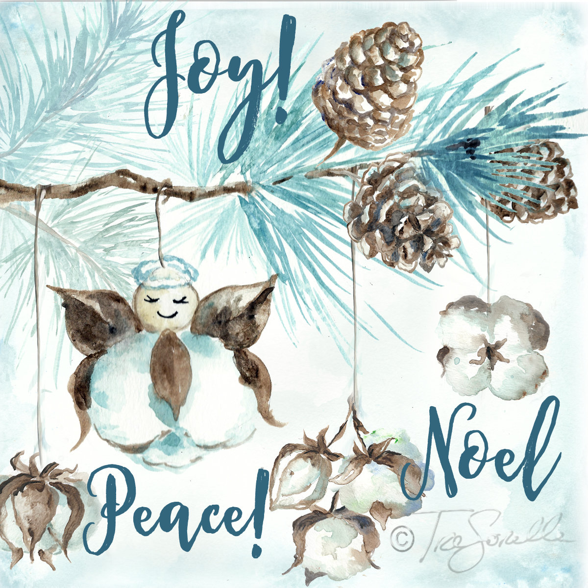 Cotton Bolls Angel Ornament &quot;Joy! Peace! Noel!&quot;