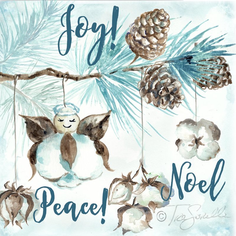 Cotton Bolls Angel Ornament &quot;Joy! Peace! Noel!&quot;