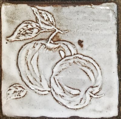 Hand Carved, White Glazed Ceramic Apple Fruit Tile 4" or 6" Decorative Insert Hand Carved, White Glazed Ceramic Apple Fruit Tile 4" or 6" Decorative Insert