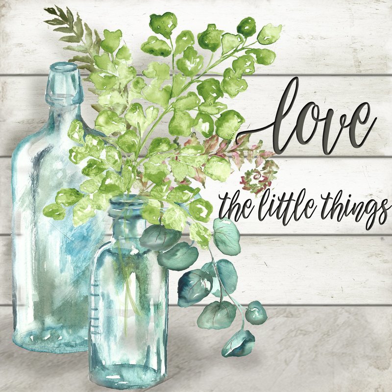 Ferns and Eucalyptus in Vintage Bottles &quot;Love the Little Things&quot;  Watercolor