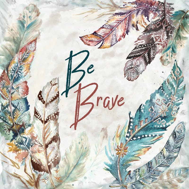 Boho Feathers  &quot;Be Brave&quot; Watercolor
