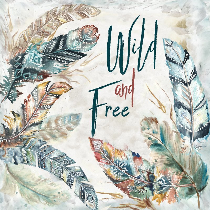 Boho Feathers  &quot;Wild and Free&quot; Watercolor