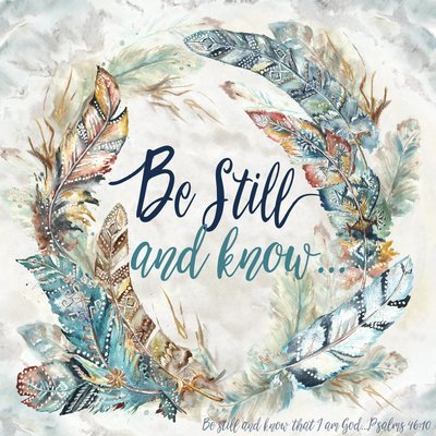 Boho Feathers Wreath &quot;Be Still and Know&quot; Watercolor