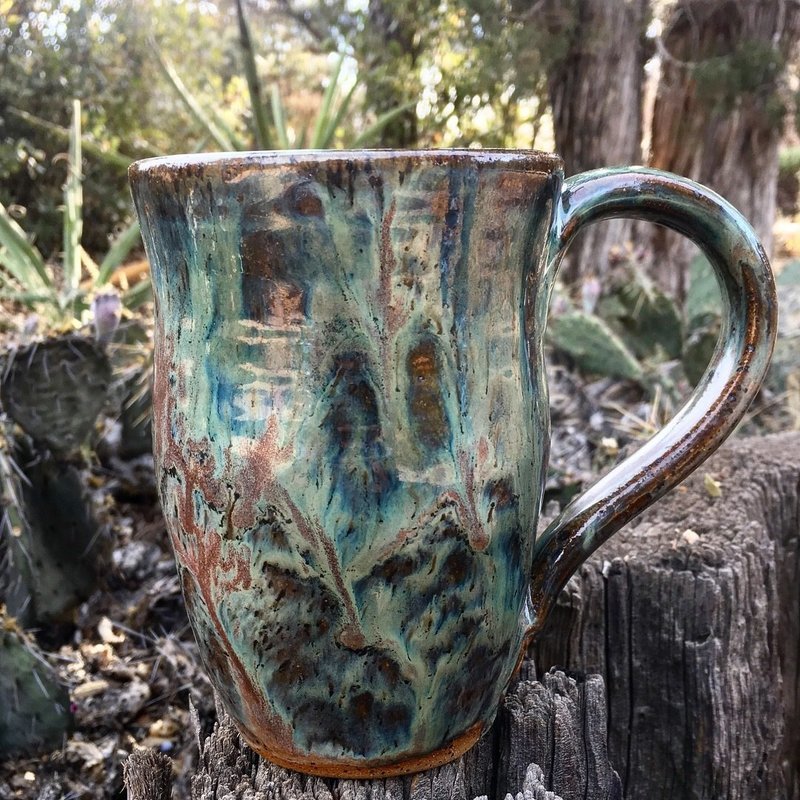 Hand-thrown Aqua and Rosey Brown Tulip Mug 18 oz