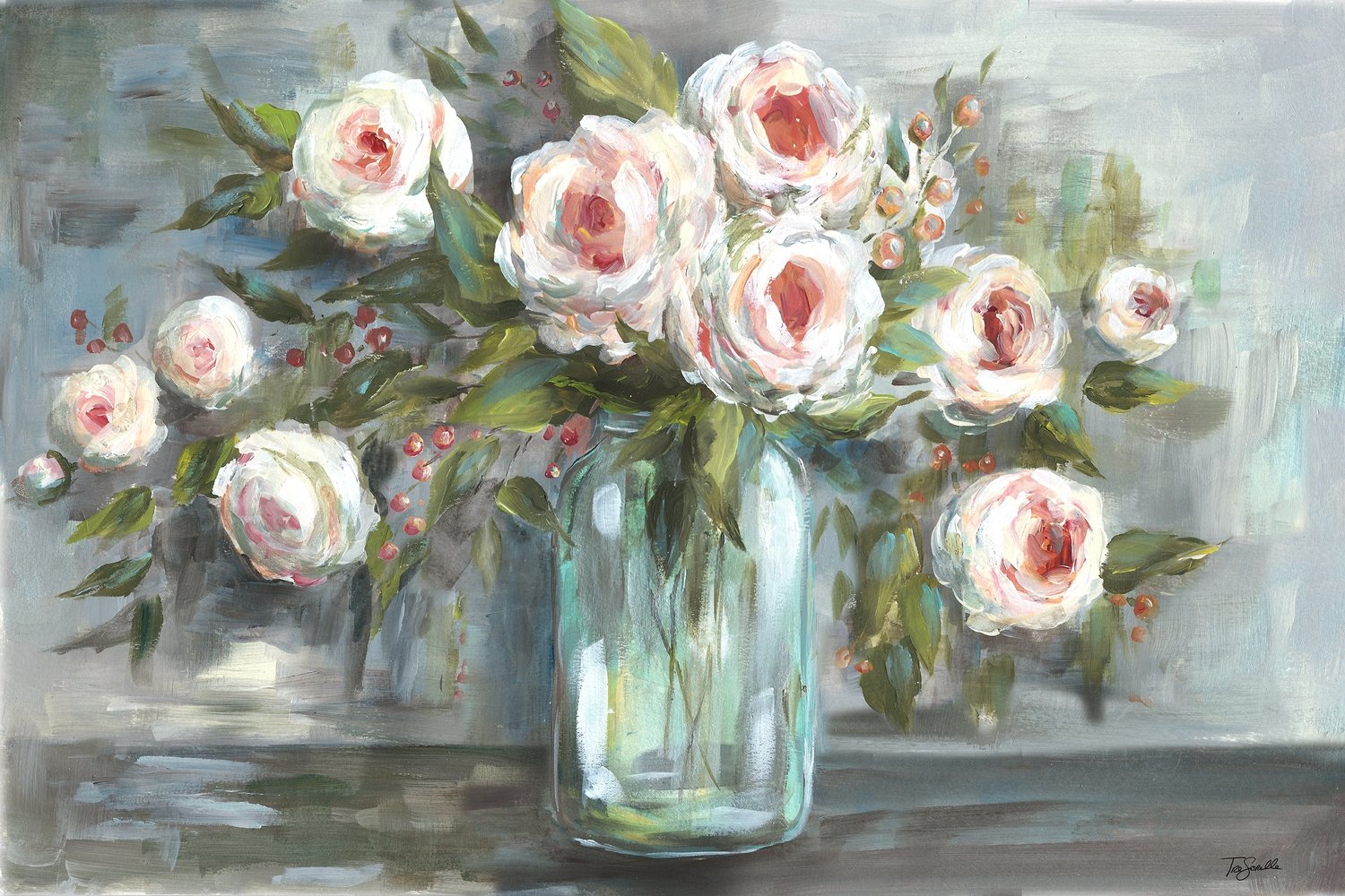 Blooms in Mason Jar Impressionist Acrylic Painting