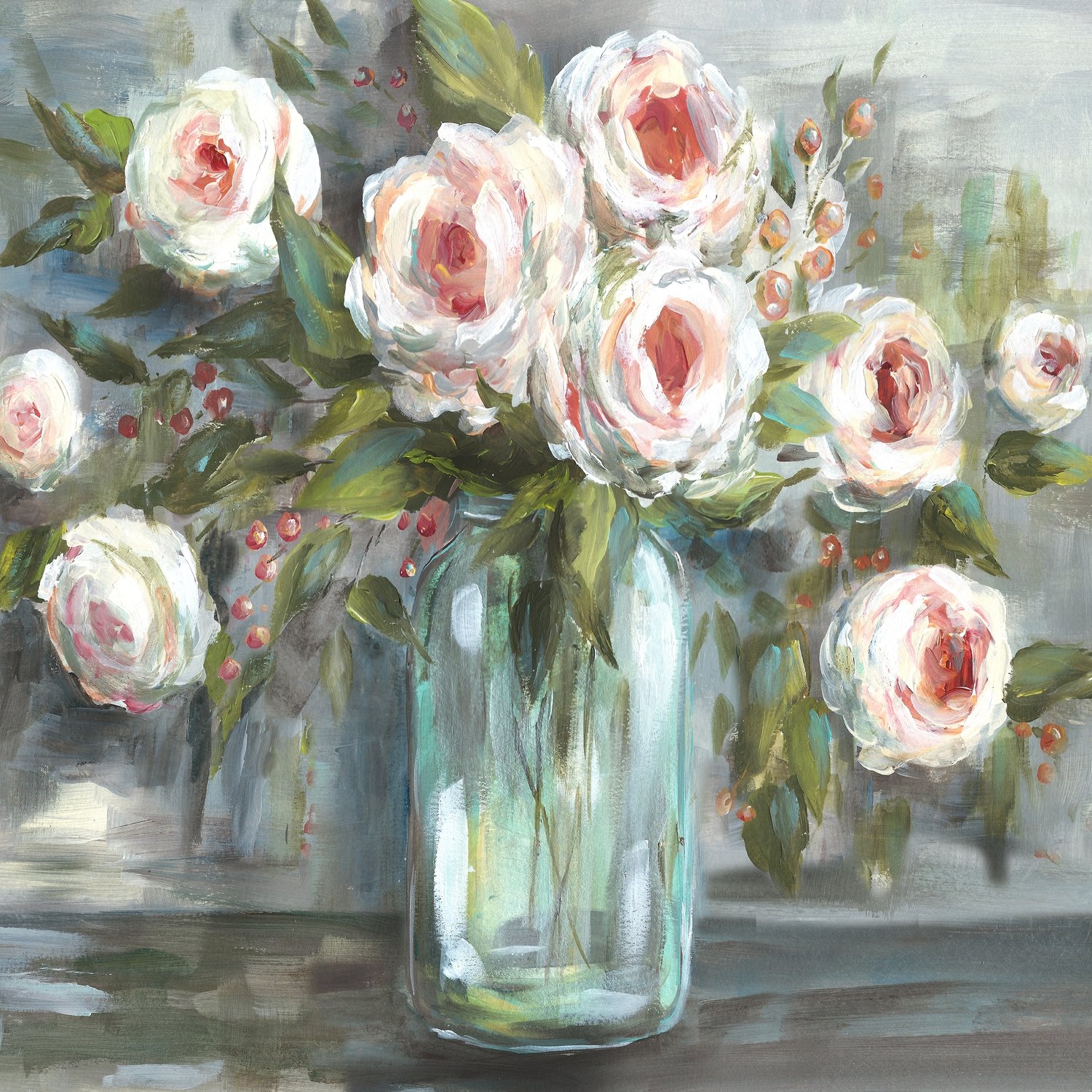 Blooms in Mason Jar Full Square Canvas