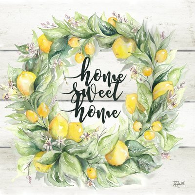 Watercolor Lemon, Kumquat, and Greenery Wreath &quot;Home Sweet Home&quot;