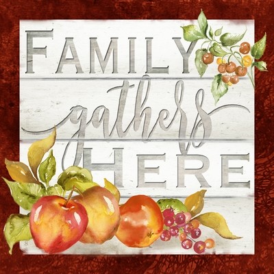 &quot;Family gathers Here&quot; Apples against Shiplap background Watercolor