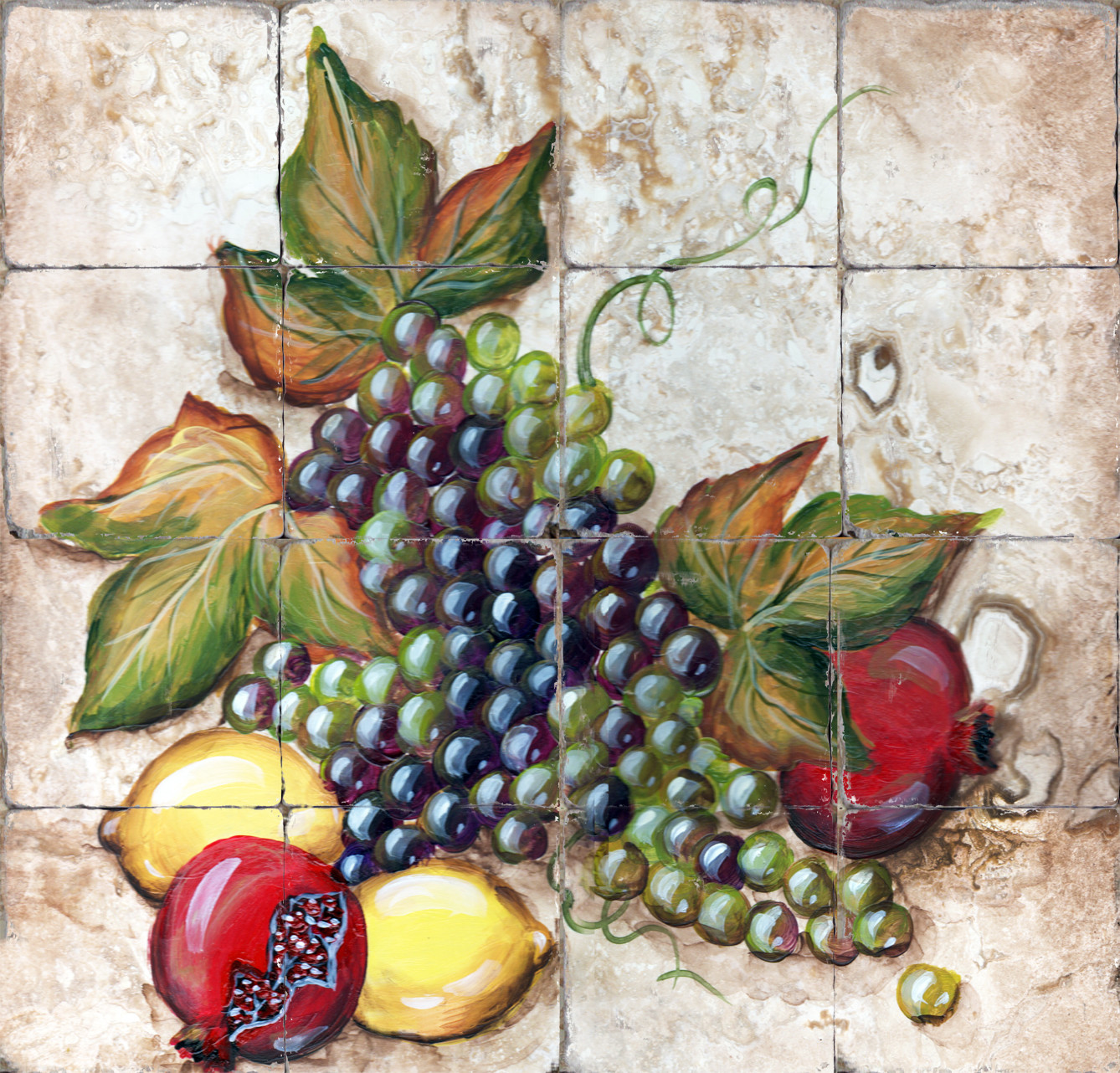&quot;Grape Cluster and Fruit&quot; Printed Tile Mural