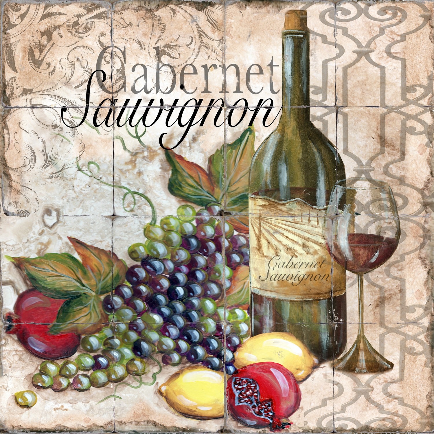 &quot;Grape Cluster Cabernet Savingnon &quot; Printed Tile Mural
