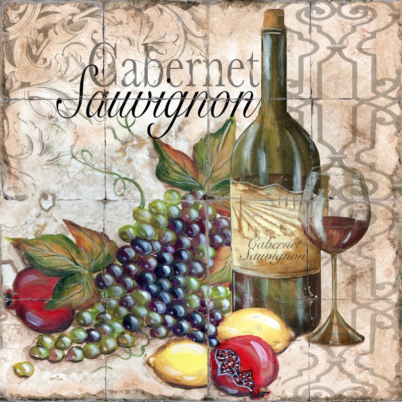 &quot;Grape Cluster Cabernet Savingnon &quot; Printed Tile Mural