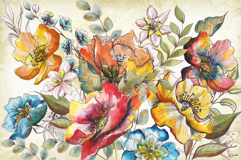 Boho Garden Sketch Watercolor on Ivory