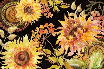 Bohemian Sunflowers on Black Background