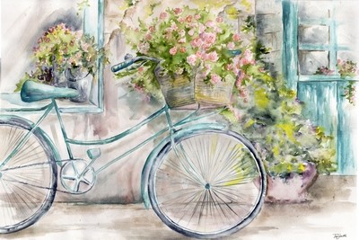 Paris Bicycle and Flower Shop Watercolor