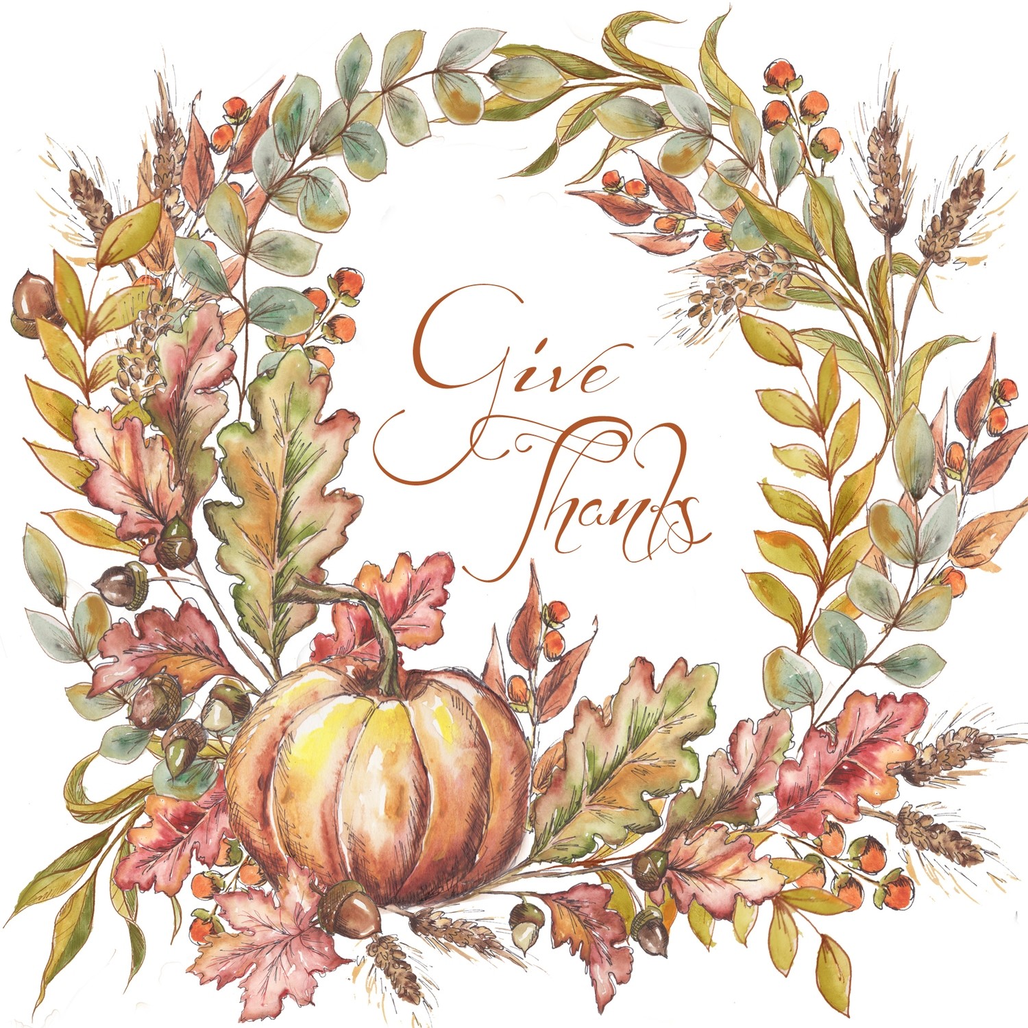 Harvest Bohemian Wreath with Give Thanks Sentiment