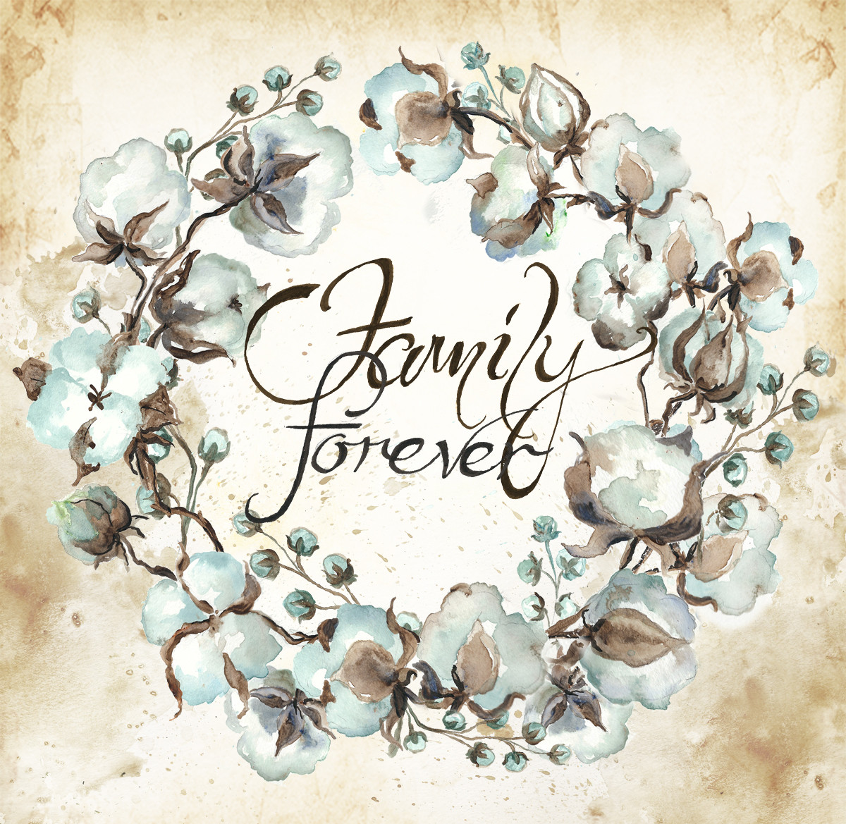 Cotton Boll Wreath with Family Forever Sentiment