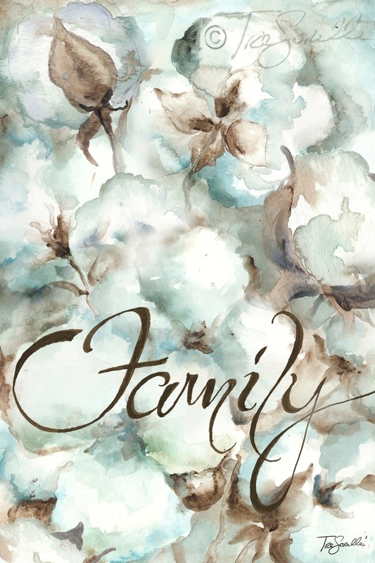 Watercolor Cotton Boll Painting &quot;Family&quot;