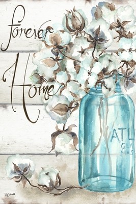 Watercolor Cotton Boll in Mason Jar &quot;Forever Home&quot; Vertical
