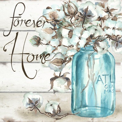 Cotton Boll in Mason Jar &quot;Forever Home&quot; Watercolor