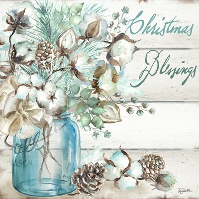 Cotton Boll in Mason Jar &quot;Christmas Blessings&quot; Watercolor