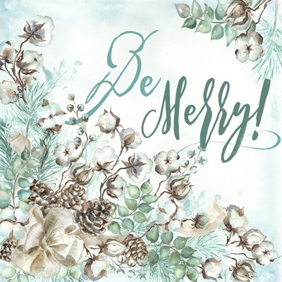 Cotton Bolls and Berries &quot;Be Merry&quot; Watercolor