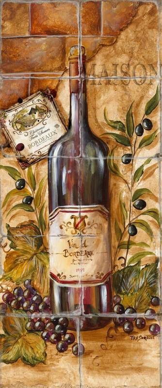 &quot;Three Wine Bottles Panels 2&quot; Printed Tile Mural