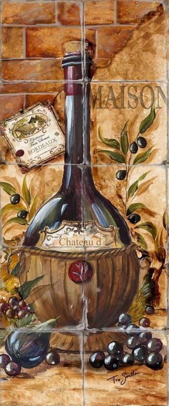 &quot;Three Wine Bottles Panels 3&quot; Printed Tile Mural
