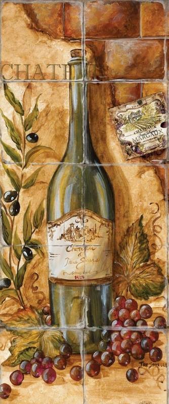 &quot;Three Wine Bottles Panels 1&quot; Printed Tile Mural