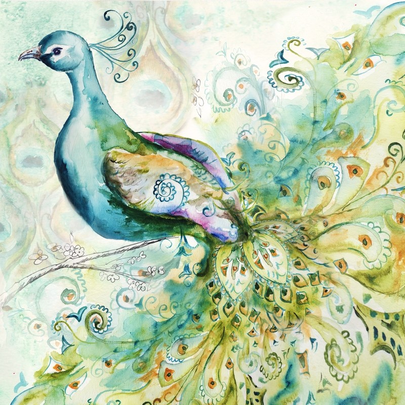 Bohemian Watercolor Peacock Square 1