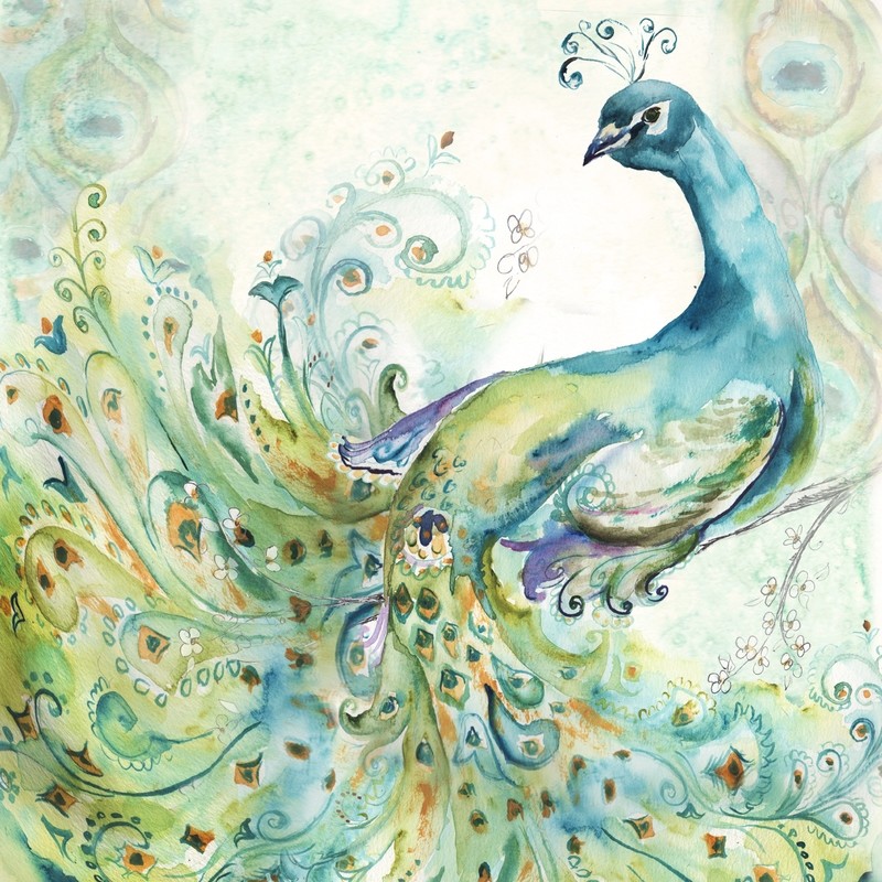 Bohemian Watercolor Peacock Square 2