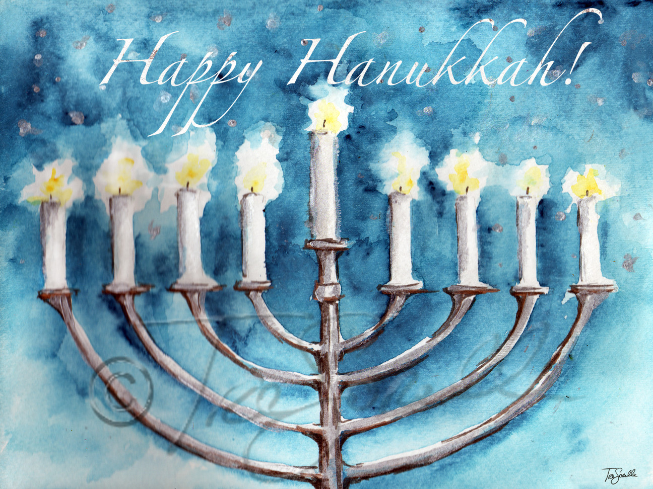 Happy Hanukkah Watercolor Menorah