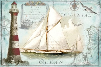 La Mer Ship and Light House Vintage Collage