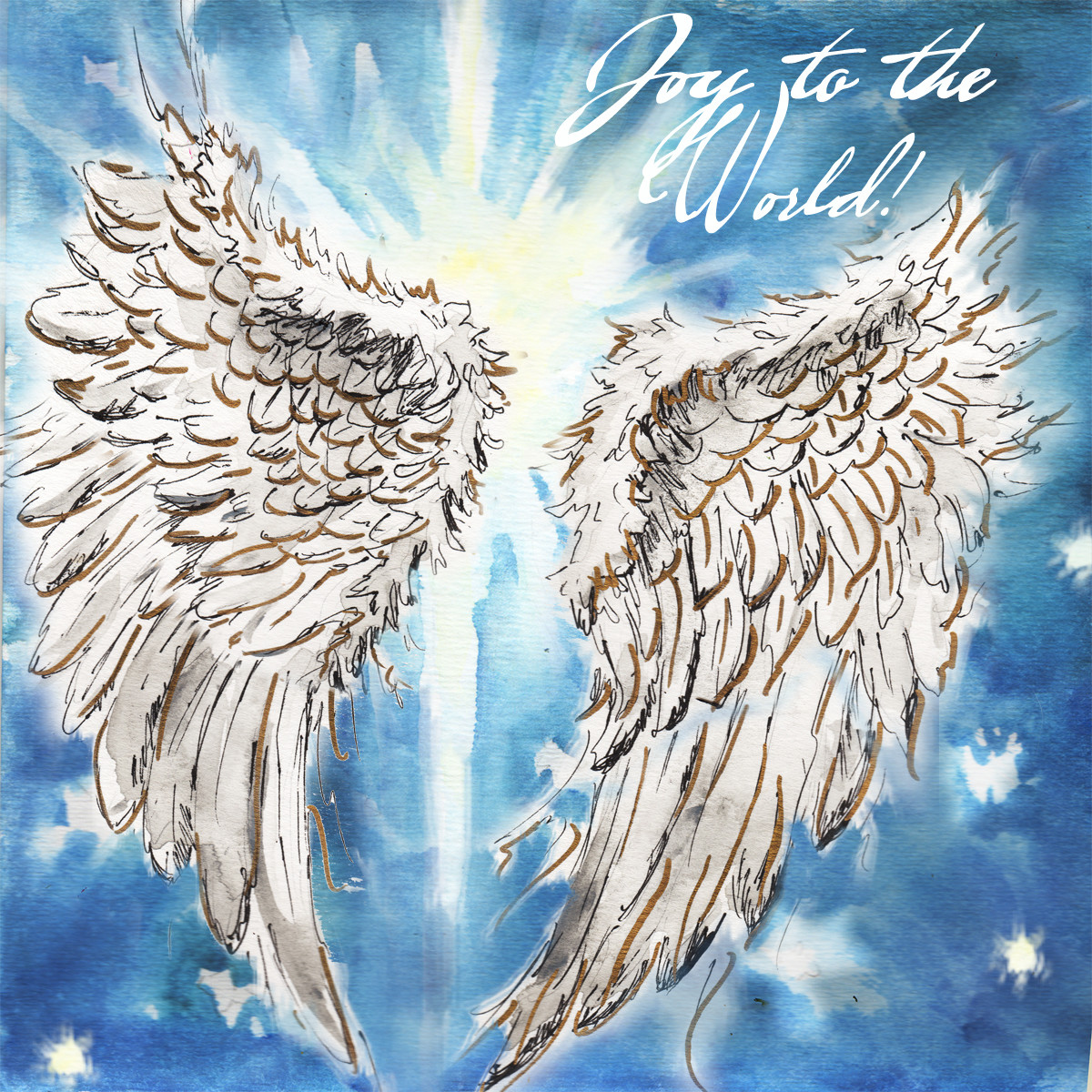 Christmas Angels Wings Watercolor Joy to the World