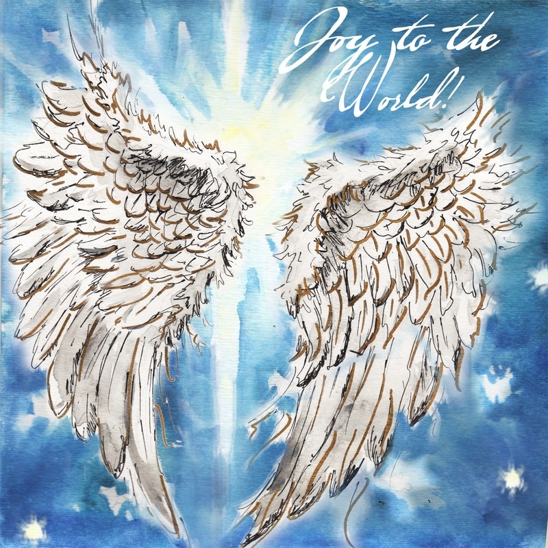 Christmas Angels Wings Watercolor Joy to the World