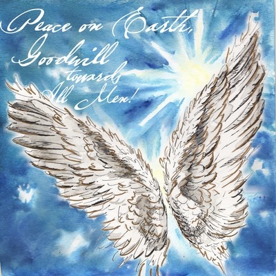 Christmas Angels Wings Watercolor Peace on Earth