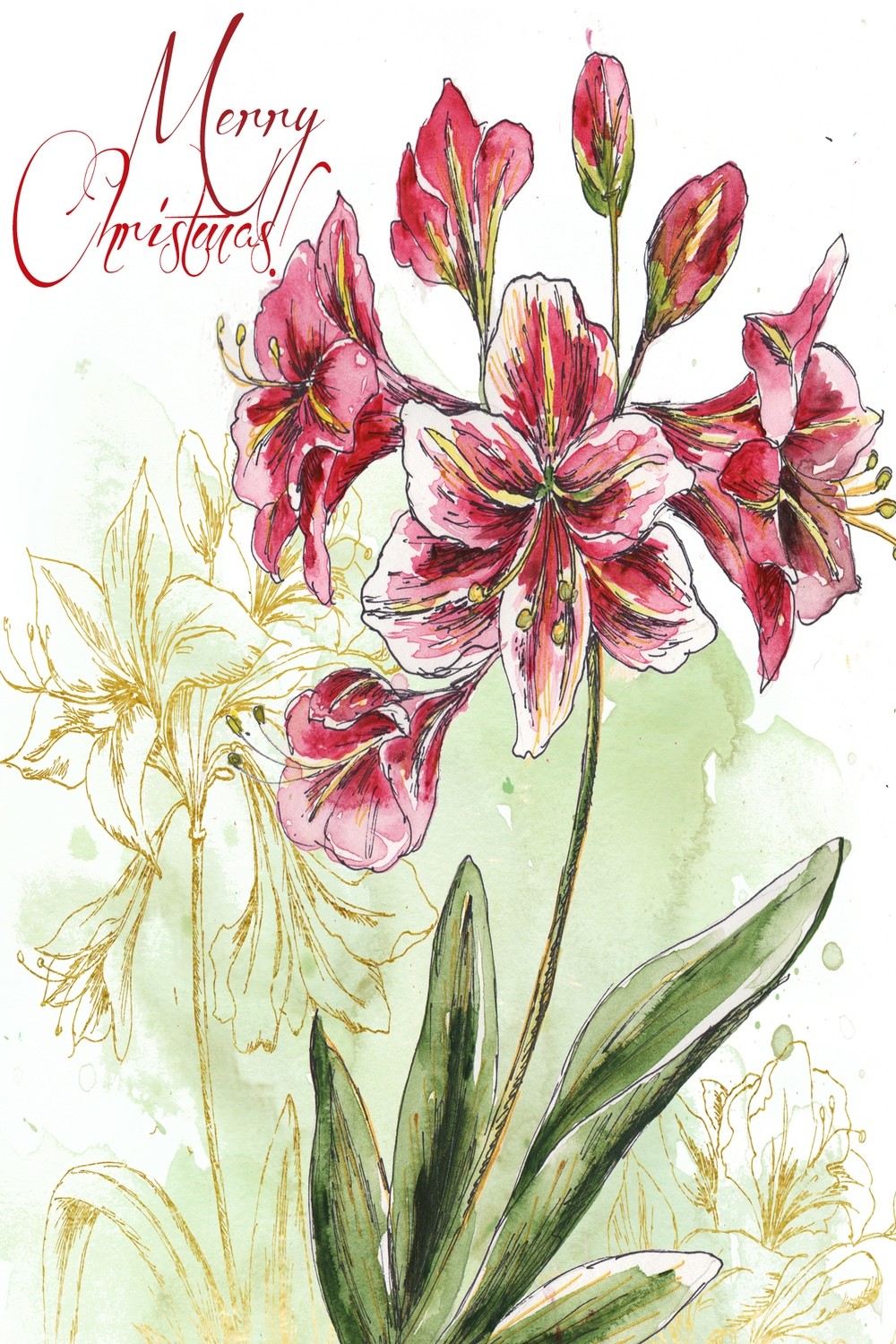 Holiday Amaryllis Vertical with Gold