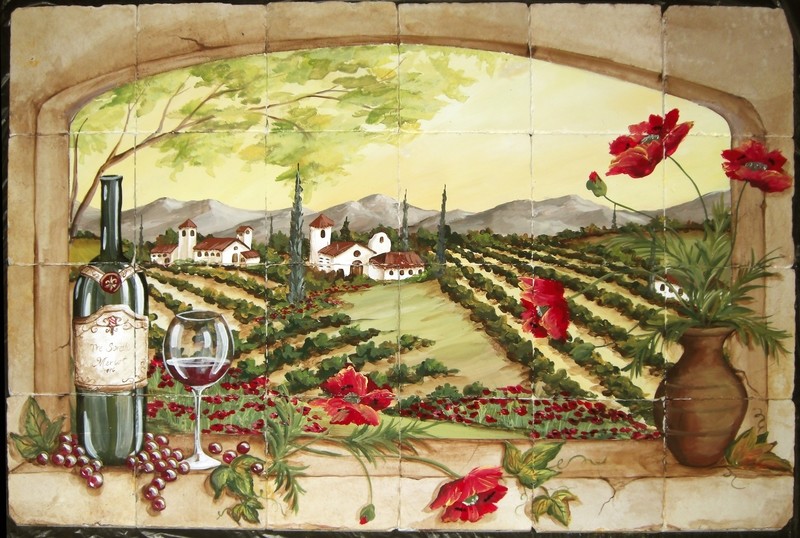 Tuscan View Hand-Painted Tile Mural