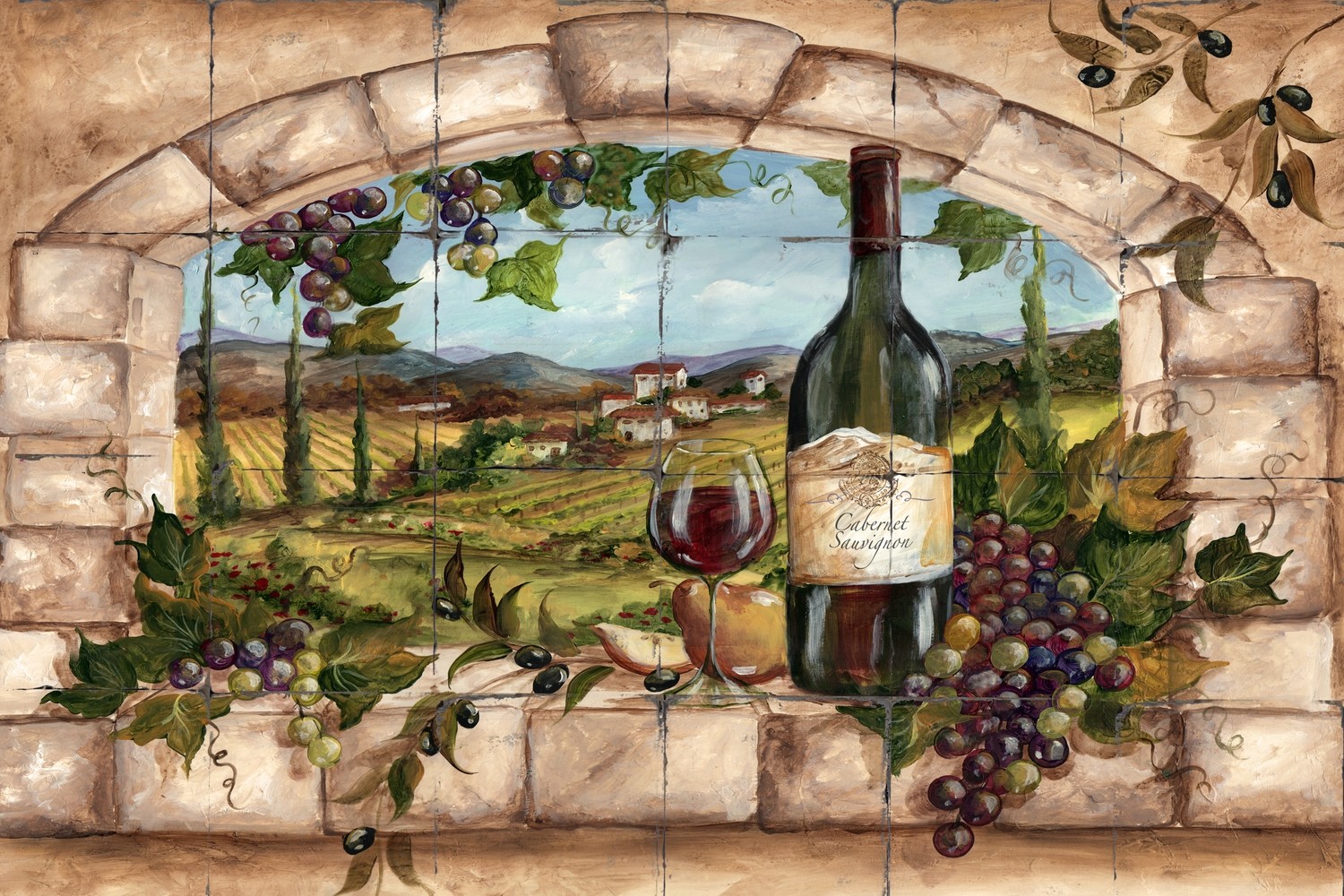 Tuscan Grape Archway Hand-Painted Tile Mural