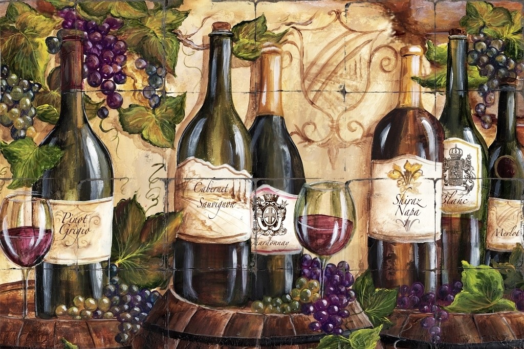 &quot;Wine Barrels, Wine With Brick&quot; Printed Tile Mural