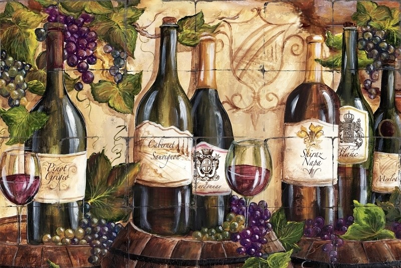 &quot;Wine Barrels, Wine With Brick&quot; Printed Tile Mural