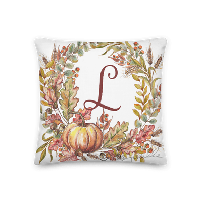 Harvest Wreath Sketch Monogram Throw Pillow