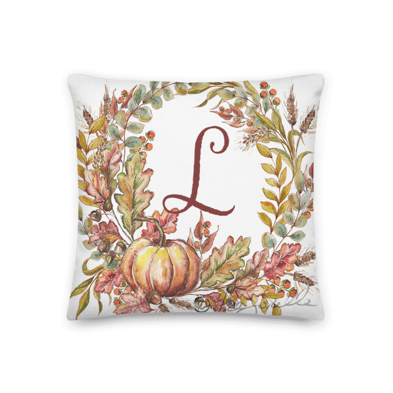 Harvest Wreath Sketch Monogram Throw Pillow