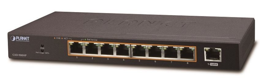 *USED* PLANET - GSD-908HP - 8-Port 10/100/1000T 802.3at PoE  Switch  B1A103