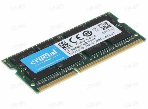 Crucial 16GB Single DDR3L 1600 MT/s (PC3L-12800) 204-Pin SODIMM Memory - CT204864BF160B   B1L120