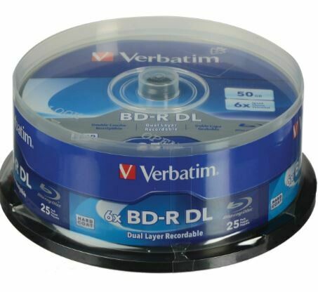 Verbatim BD-R 50GB 6X Blu-ray DVD Recordable Media Disc - 25 Pack Spindle    B1N209