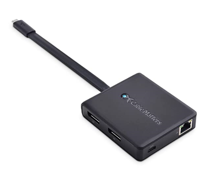 Cable Matters Dual Monitor USB C Hub (USB C Dock) with Dual 4K DP, 2X USB 2.0, Ethernet, and 100W Charging - Thunderbolt 4 / USB4 / Thunderbolt 3 Port Compatible with Windows  B1D405